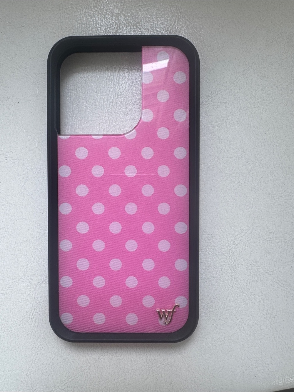 iPhone 15 pro Wildflowers Pink and White Polka Dot Phone Case